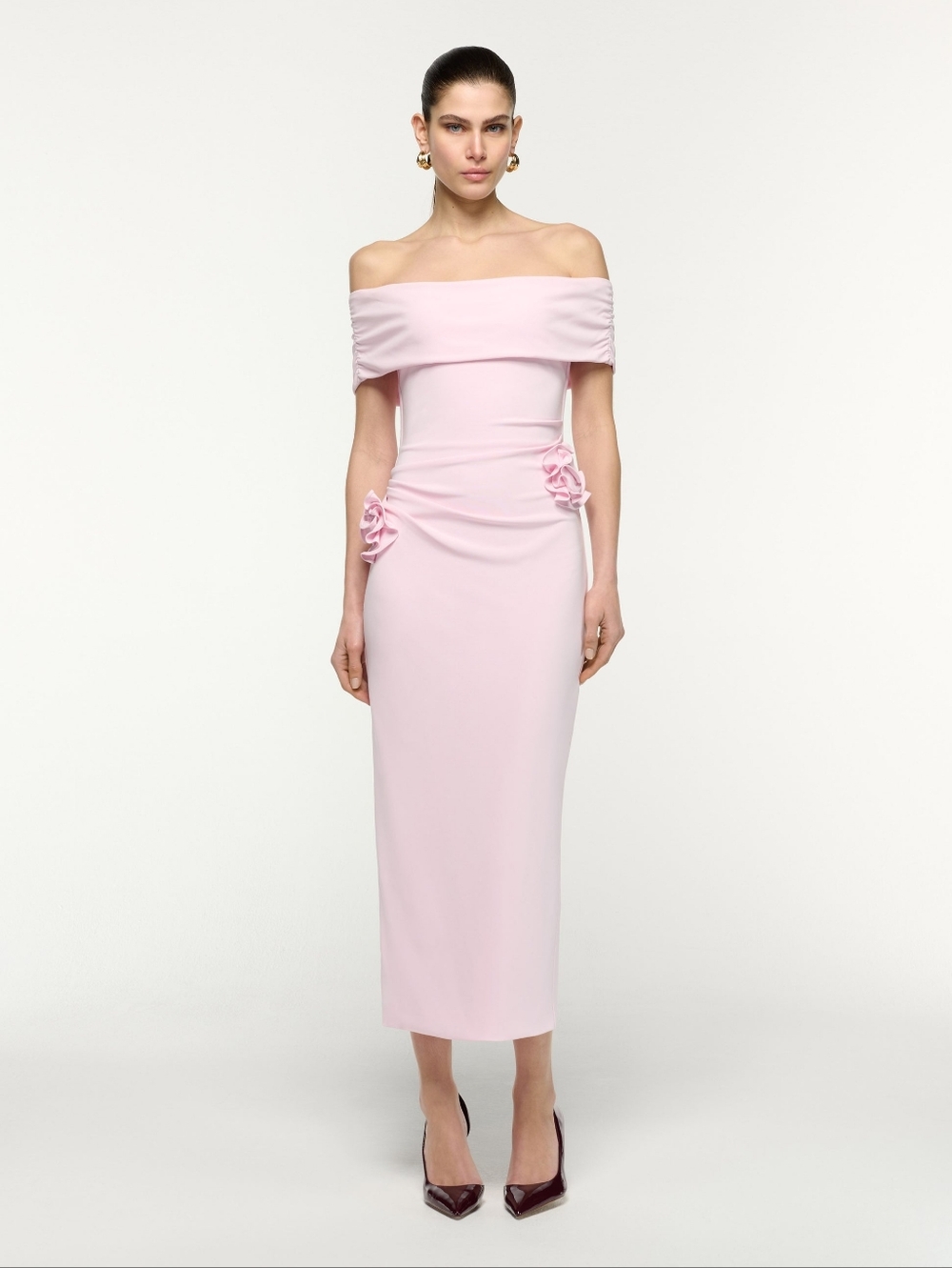 Roland Mouret Off The Shoulder Flower Jersey Dress Pink